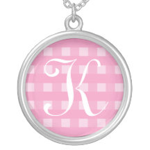 Pink Gingham Personalized Necklace