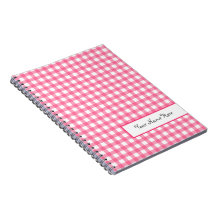 Pink Gingham Spiral Personalised Notebook