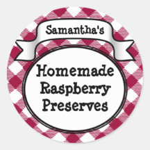 Pink Gingham Strawberry Jelly Jam Jar/Lid Label Stickers