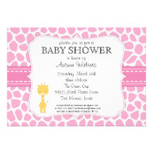 Pink Giraffe Baby Shower Invitations