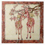 Pink Giraffes Cherry Blossom Twilight   Tile