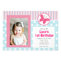 Pink Girl Butterfly Birthday Invitation
