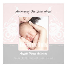 Pink Girl Photo Birth Announcement