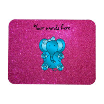 Pink glitter blue elephant rectangle magnet