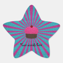 Pink glitter cupcake glitter sunburst star stickers