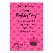 Pink glitter cupcake pink butterflies personalized announcement