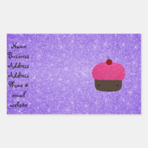 Pink glitter cupcake purple glitter rectangle sticker