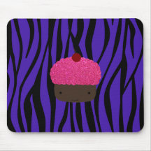 Pink glitter cupcake purple zebra stripes mousemat