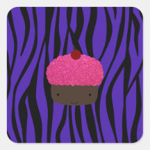 Pink glitter cupcake purple zebra stripes stickers