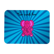 Pink glitter elephant blue sunburst rectangle magnets