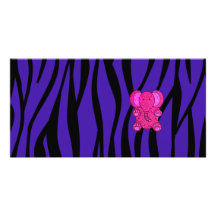 Pink glitter elephant purple zebra stripes photo card