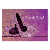 Pink Glitter HIgh Heel Shoes Thank You Cards