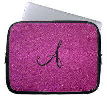 Pink glitter monogram laptop computer sleeves