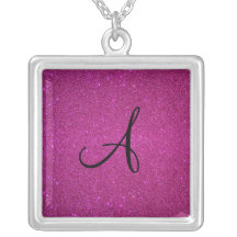 Pink glitter monogram necklace