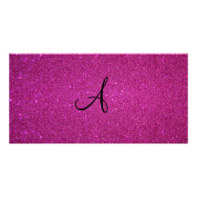 Pink glitter monogram personalised photo card
