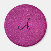Pink glitter monogram refrigerator magnets