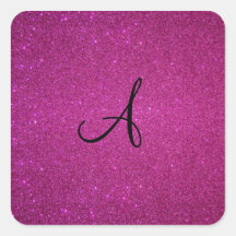 Pink glitter monogram square sticker