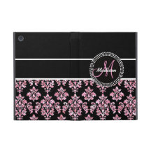 PINK GLITTER PRINTED, BLACK DAMASK YOUR MONOGRAM