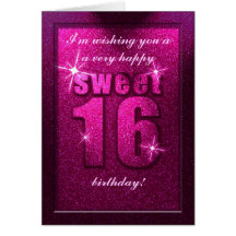 Pink Glitter Sweet 16 Birthday Party Card