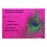 Pink Glittery Peacock Wedding RSVP Cards Personalized Invites