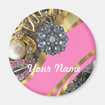 Pink & gold bling fridge magnets