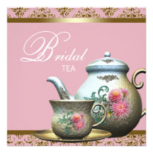 Pink Gold Damask Tea Cup Bridal Shower Custom Invite