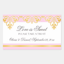 Pink gold lace damask border candy buffet wedding rectangular stickers