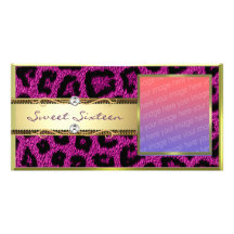 Pink Gold Leopard Sweet Sixteen Photocard Personalised Photo Card