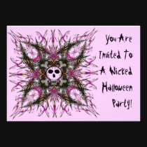 Pink Gothic Skull Fractal Invitation invitations