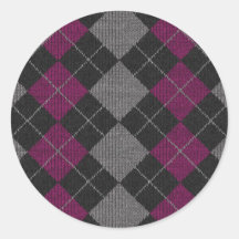 Pink & Gray Knit Argyle Pattern Round Sticker