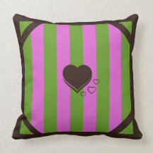 Pink Green and Brown Heart Throw Pillow