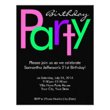 Pink, Green, Black Block Birthday Party Invitation