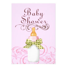 Pink/Green Bottle & Swirl Baby Shower Invitation