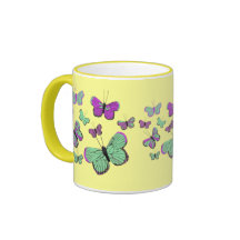 Pink & Green butterflies Coffee Mugs