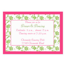 Pink Green Floral Wedding Reception Card Business Cards
