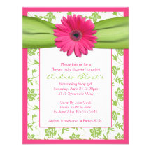 Pink Green Gerbera Daisy Baby Shower Invitation