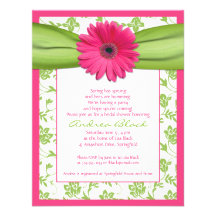 Pink Green Gerbera Daisy Bridal Shower Invitation