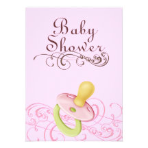 Pink/Green Pacifier & Swirl Baby Shower Invitation