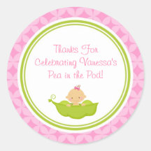 Pink & Green Pea in the Pod Baby Shower Stickers