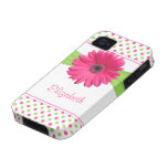 Pink Green Polka Dot Gerbera Daisy iPhone 4 Case