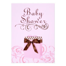 Pink/Green Present & Swirl Baby Shower Invitation