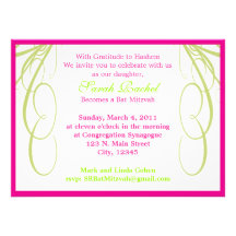 Pink-Green Swirls Personalized Invitations