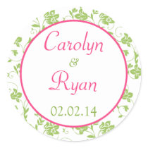 Pink Green White Floral Wedding Stickers stickers