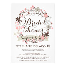 Pink & Grey Floral Wreath Bridal Shower Invitation