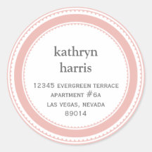 Pink grey medallion modern circle address label stickers