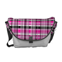 Pink Grey Plaid Messenger Bag