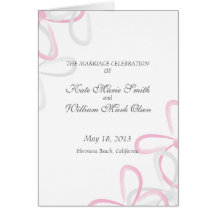 Pink Grey Watercolor Flowers Wedding Program Greeting Cards