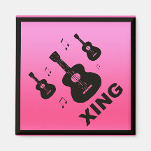 Pink Guitar Crossing Traffic Sign Refrigerator Magnet