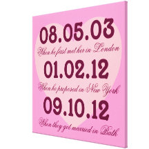 Pink Heart Special Dates Stretched Canvas Stretched Canvas Print