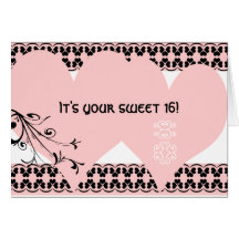 Pink Heart Sweet 16th Birthday Greeting Cards